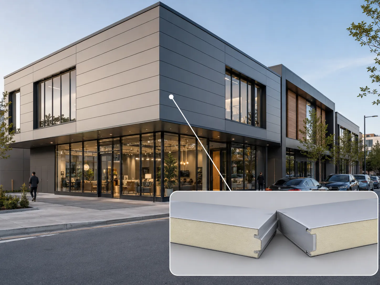Cut commercial facade panel