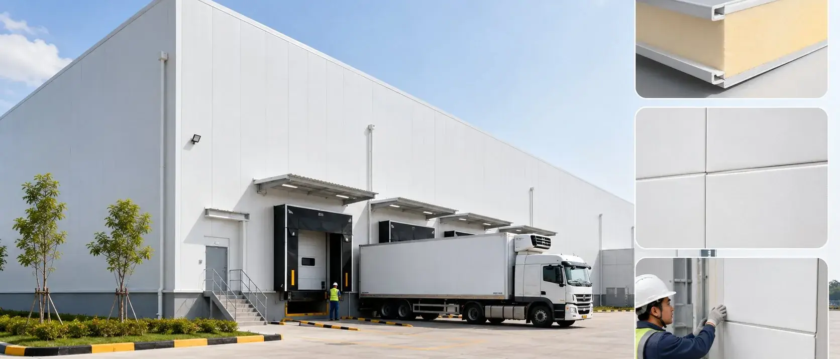 Fire resistant sandwich panel warehouse facade