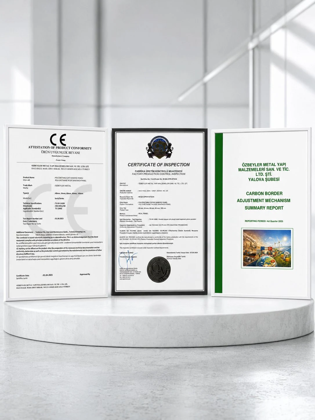 Sandwich panel certification documents — CE marking, ISO 9001 and test reports