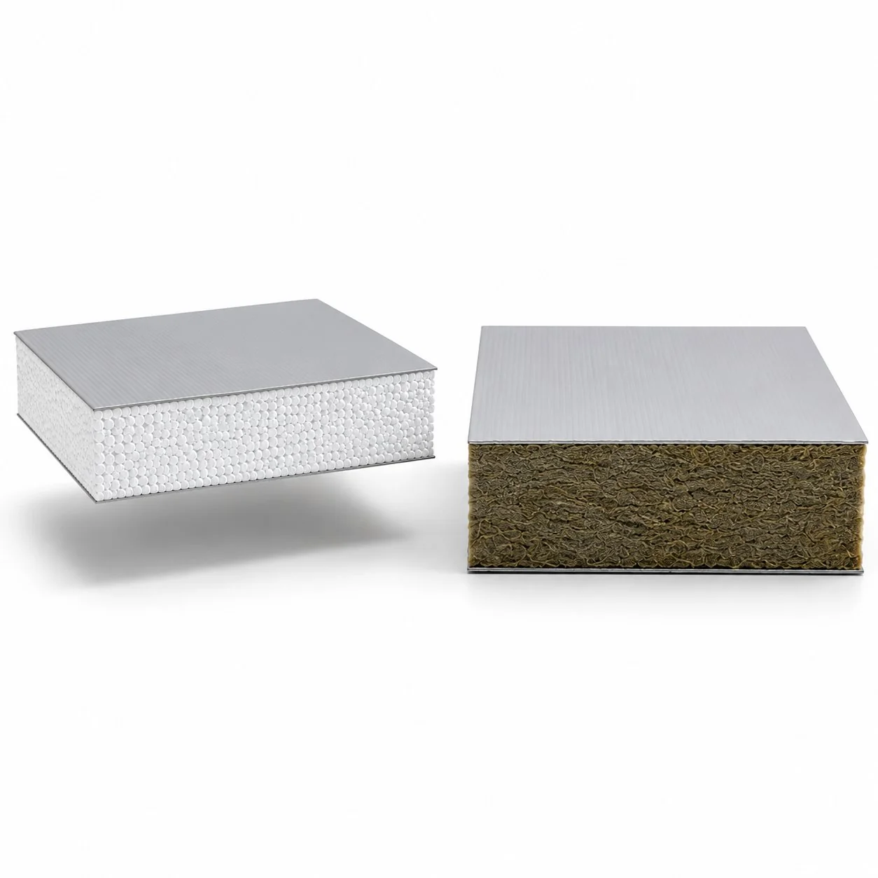 Cross-section detail of EPS facade panel showing expanded polystyrene bead structure