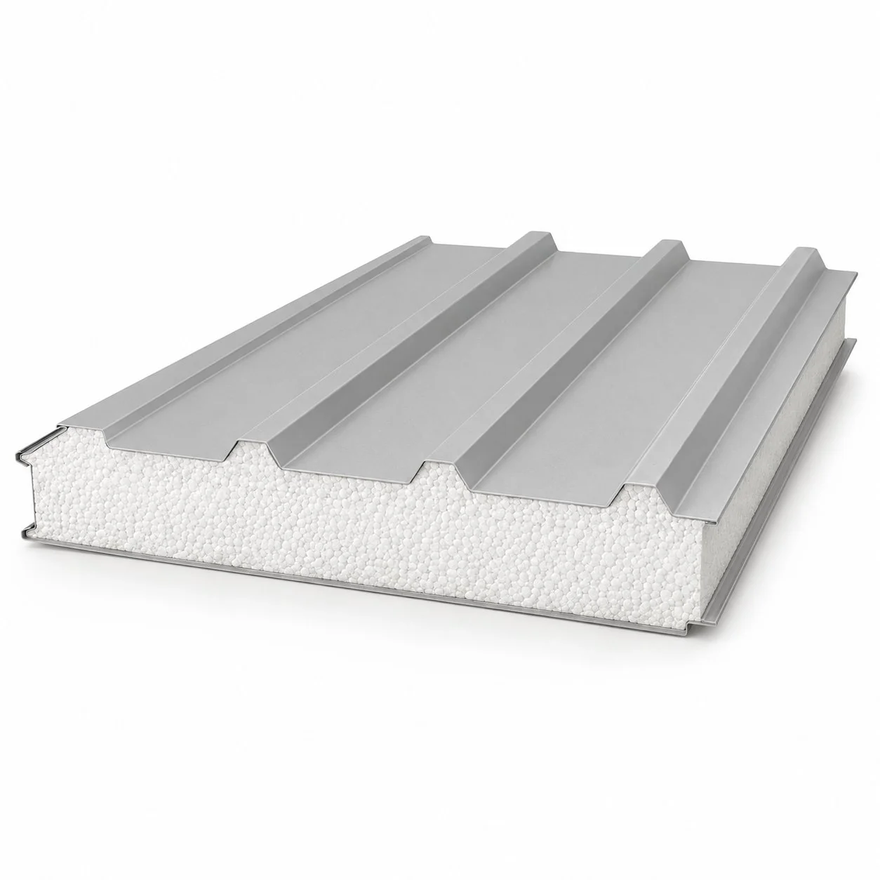 EPS roof panel with trapezoidal profile and white expanded polystyrene core - Real Panel