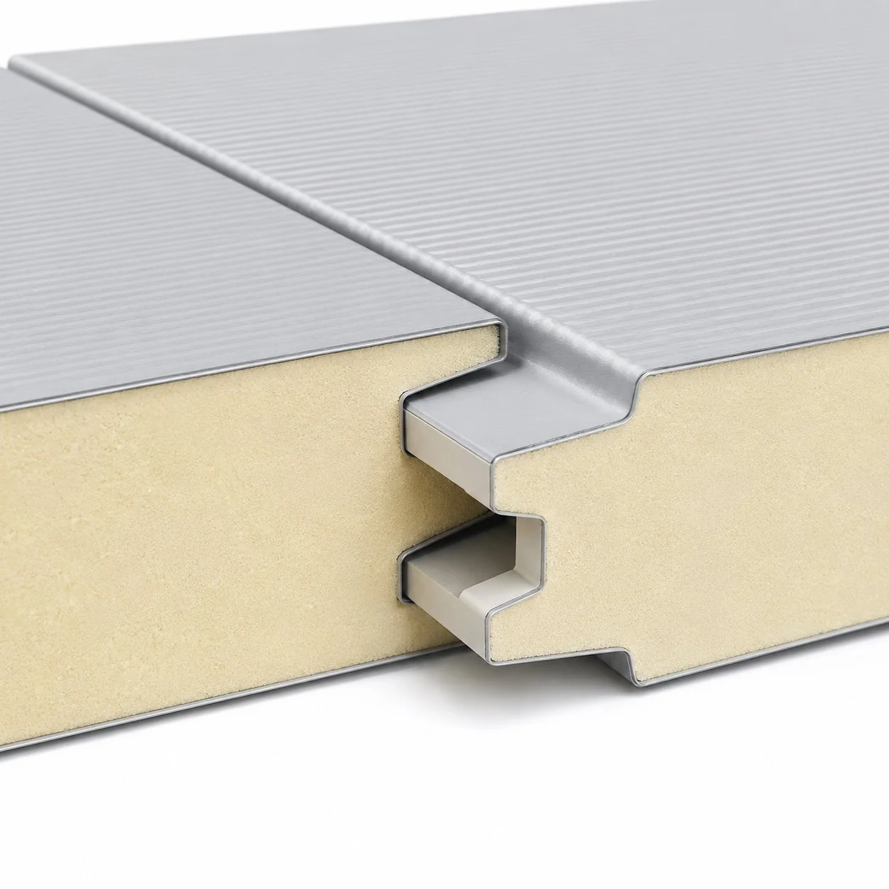 Tongue and groove concealed fix joint detail on polyurethane facade panel