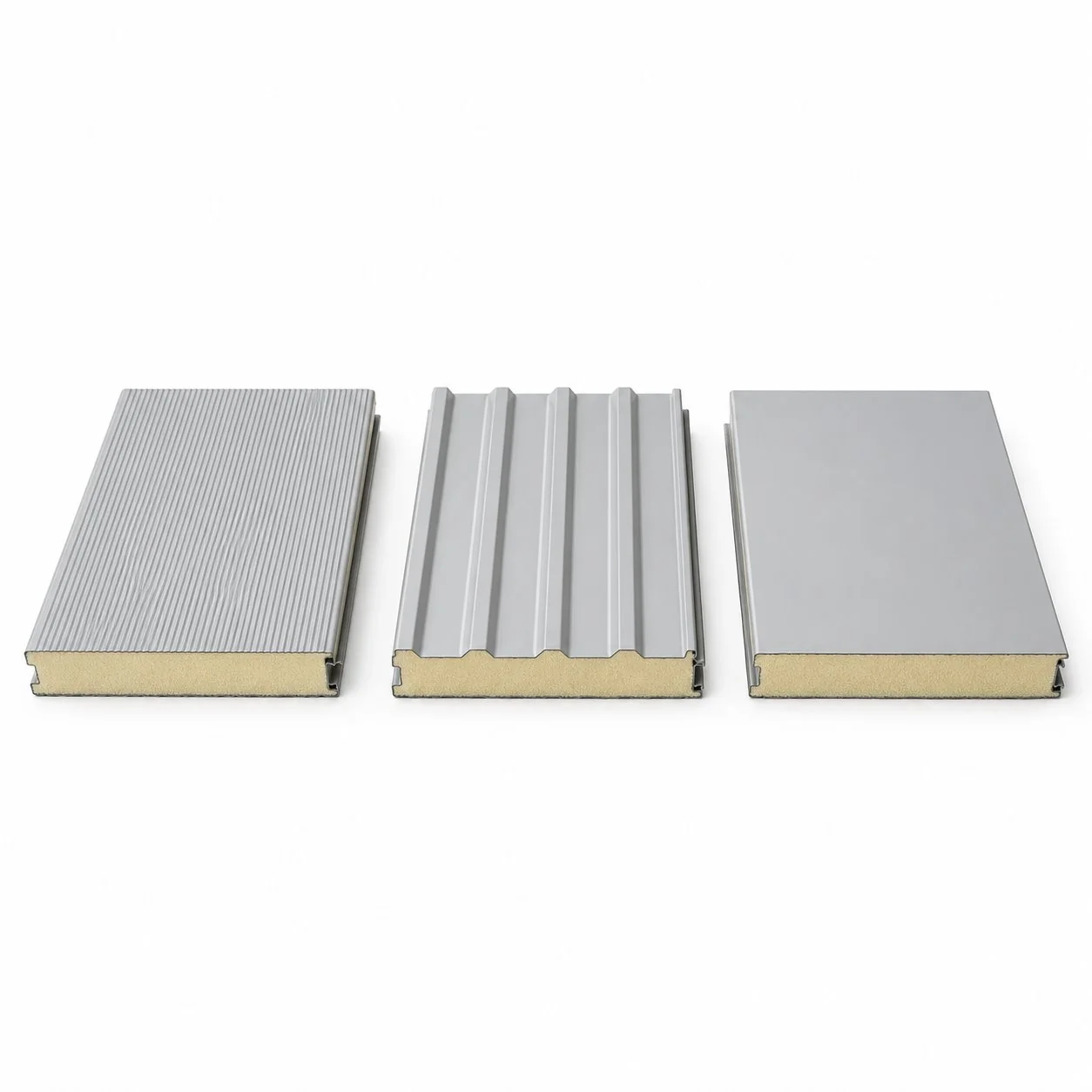 Polyurethane facade panel surface profiles - micro-rib trapezoidal and flat smooth