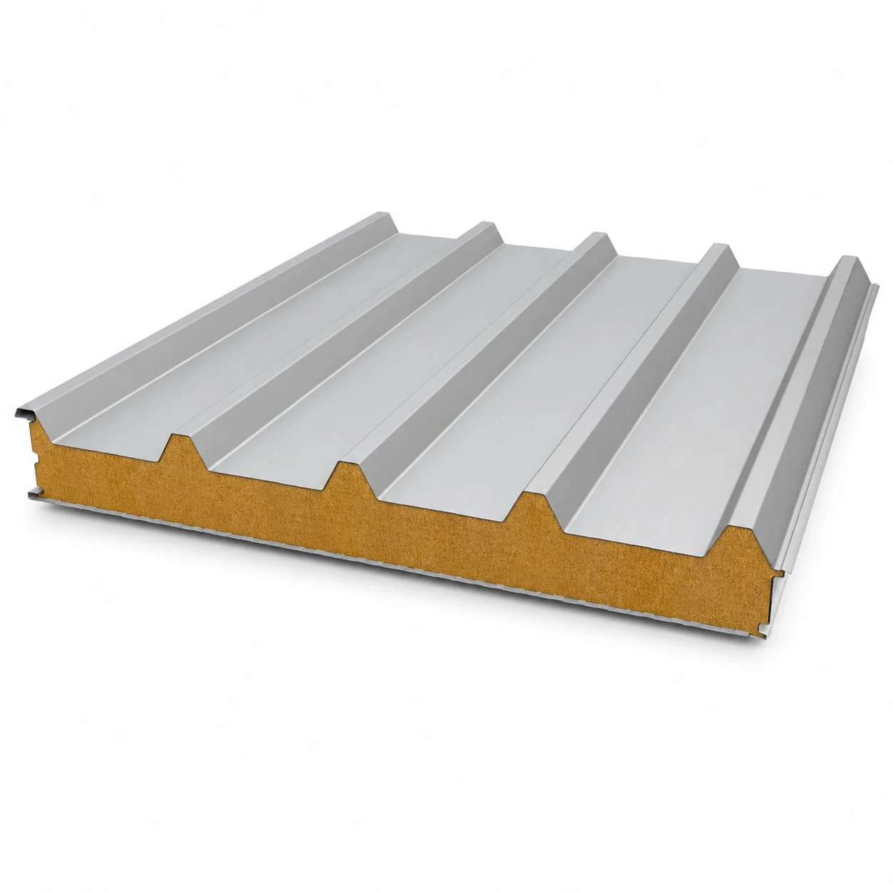 PIR roof panel with trapezoidal profile and amber polyisocyanurate core - Real Panel