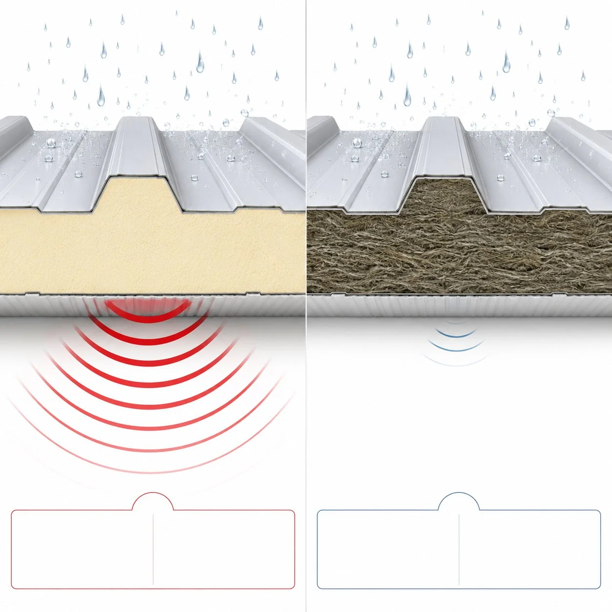 Real panel rockwool roof panel acoustic comparison