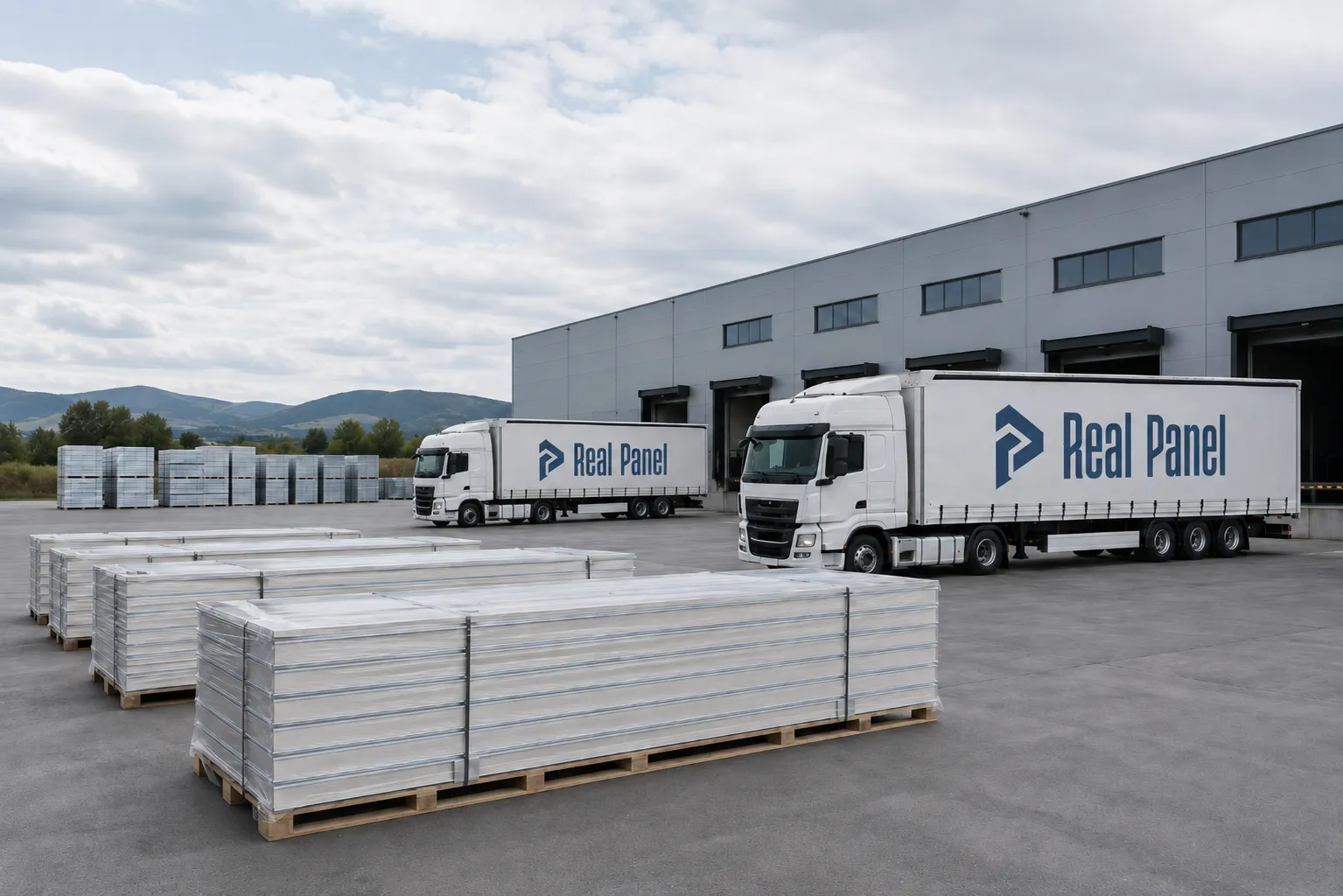 Sandwich panels loaded for export at Real Panel's loading yard in Kocaeli, Türkiye