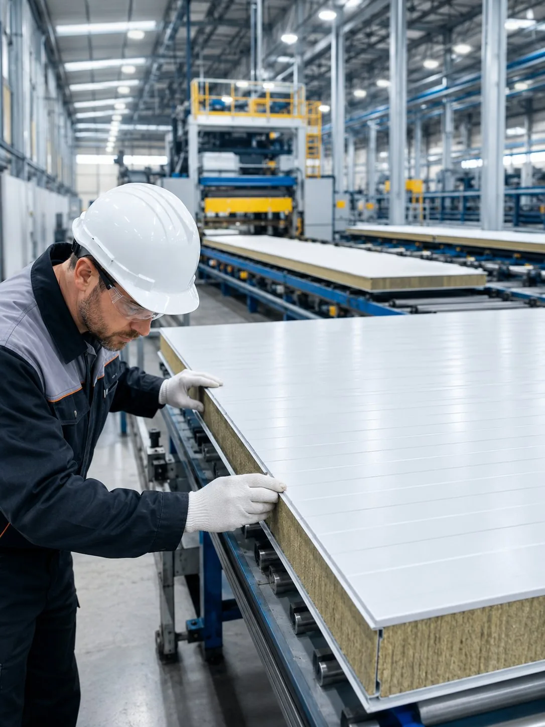 Sandwich panel quality control inspection during manufacturing
